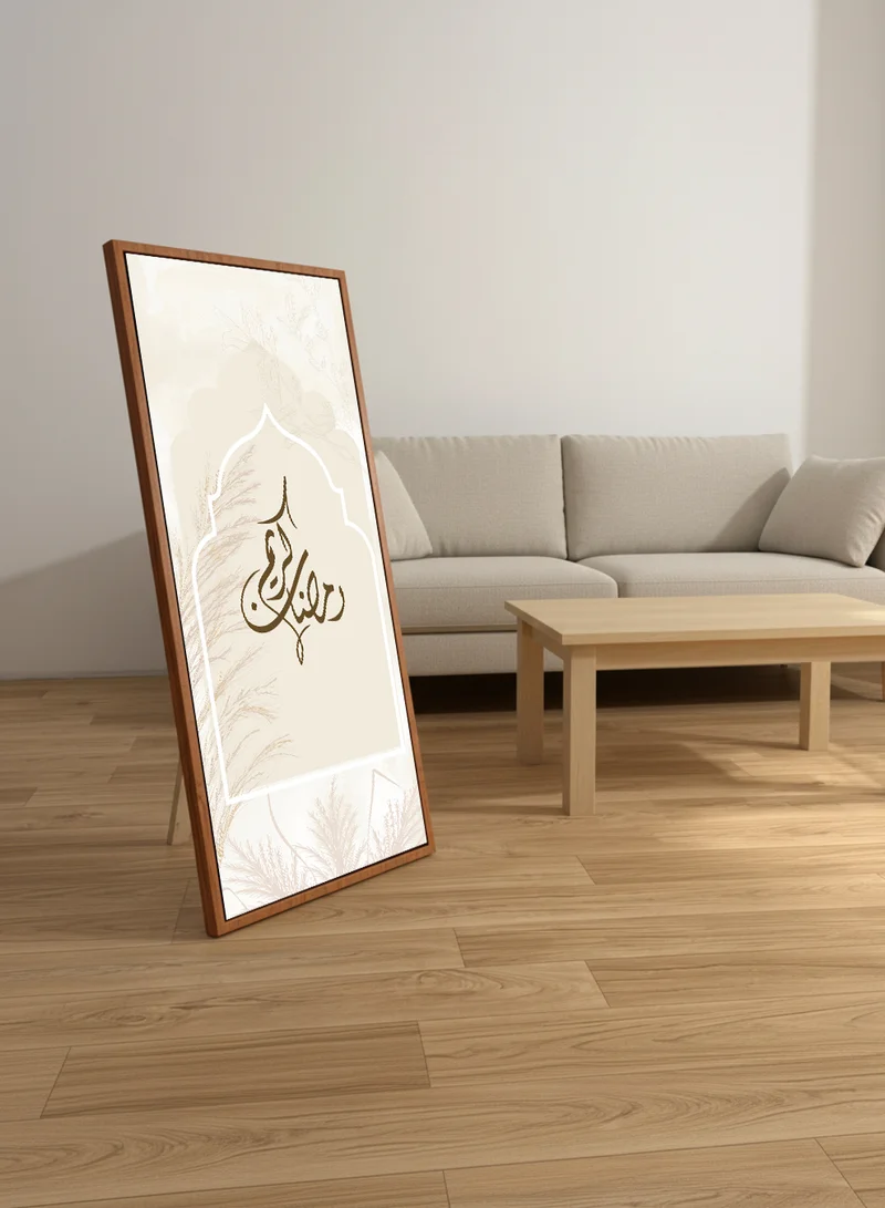 LOWHA Canvas Wall Art on Wooden Frame with Wood Tone Floating Frame and Back Stand Featuring Ramadan Kareem Design